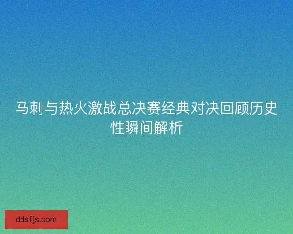 马刺与热火激战总决赛经典对决回顾历史性瞬间解析
